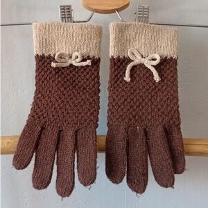 Brown and Cream Knit Gloves